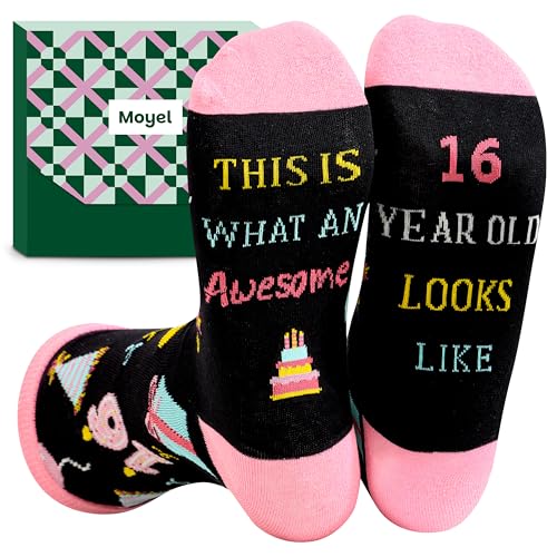 Moyel 16th Birthday Gifts Girl Funny Socks 4-7 Teenage Girls Gifts Age 16 Presents for 16 Year Olds Girl 16 Birthday Gifts for Girl Sweet 16 Gifts for Girls
