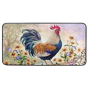 Rustikaler Hahn Blumen Bauernhaus Küchenteppich 99 x 50 cm rutschfest Anti-Müdigkeit Komfort Eingangsbereich Innen…