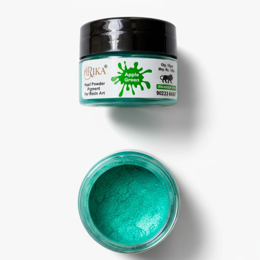 Apple Green Mica Powder Pigment for Resin Art – 10gm | Pearl Metallic Shimmer Color Powder for Epoxy Resin, UV Resin, Soap Making, Candle, Slime & Nail Art | Highly Pigmented Craft Dust-image-0