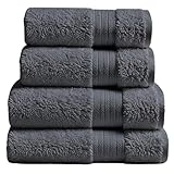 ATEN Homeware Egyptian Cotton Bath Towel Set - 4 Piece Set with 2 Large Bath Towels & 2 Hand Towels, Ultra Soft, Highly Absorbent, OEKO-TEX Certified, Made in Egypt (Steel Grey)