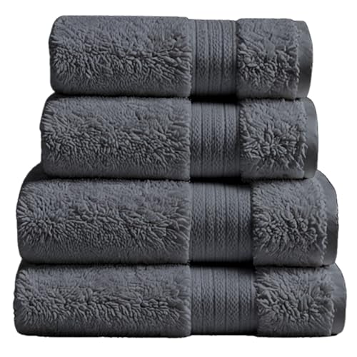 ATEN Homeware Egyptian Cotton Bath Towel Set - 4 Piece Set with 2 Large Bath Towels & 2 Hand Towels, Ultra Soft, Highly Absorbent, OEKO-TEX Certified, Made in Egypt (Steel Grey)
