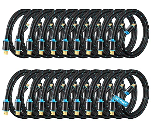 Cable HDMI 4K de 4 pies en pack de 20 unidades trenzado para conectar monitores y HDTV