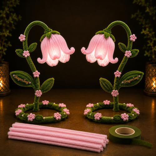 Image of ShagunSaaj Pipe Cleaner Flower Showpiece with LED DIY Kit for Adult & Kids Craft DIY, Aesthetic Home Decor, Office Desk Decor, Personalised Gifting, Non Withering Flowers (Rose Pink)