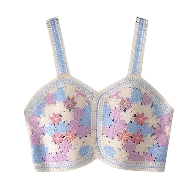 Y Company Women's Cute Cropped Tank Top Knit Crochet Camisole | Floral Embroidered Tank Top-image-7