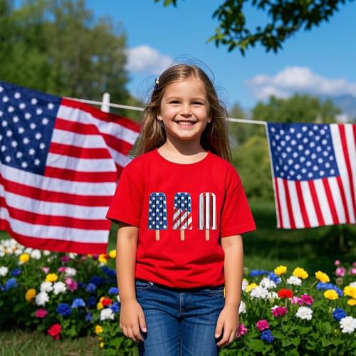 Image of Toddler Boys Girls 4th of July Short Sleeve Shirt - Kids Patriotic American Flag Memorial Day USA Tops 2-7T