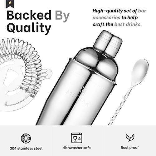 Mitbak Bartender Kit | 20-Piece Bar Accessories Set | Look Like A Pro With 25 OZ Cocktail Shaker Bottle, Strainer, Jigger, Steel Straws, Whiskey Stones & More | Excellent Gift - Thumbnail 5