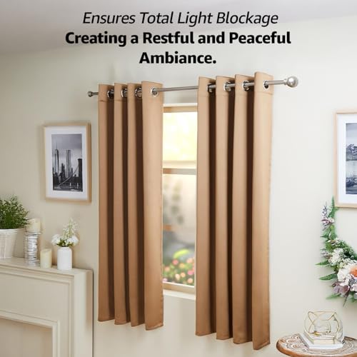 Image of Amazon Basics - Room Darkening Blackout Window Curtains, 100% Room Darkening | 5 Feet |Set of 2| Plain Design | for Living Room and Bedroom | 115cmx150cm, Color- Gold
