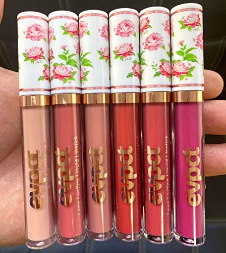 Evpct 6Pcs Peony Flower Liquid Matte Lipstick Set,Dark Red Purple Matte Matt Permanent Lipsticks Lip Stain Set For Women Long Lasting Waterproof 24 Matt Liquid Lippies Labiales Matte Larga Duracion 24 #TOP6