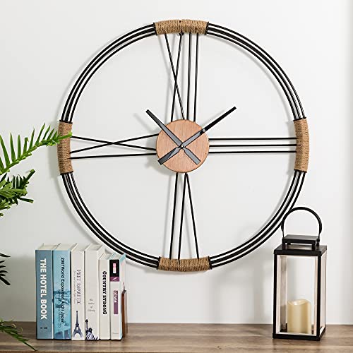 Glitzhome Oversized Farmhouse Metal Wall Art Clock 31.9 Inch, Battery Operated Modern Home Decor For The Living Room, Kitchen, Bedroom, And Office, Black #TOP2