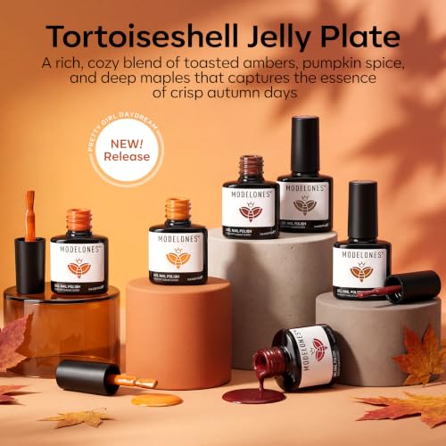 Image of modelones Jelly Tortoise Fall Gel Nail Polish Set, Halloween Tortoiseshell | 6 Transparent Colors Brown Amber Orange Carame Dark Red Pumpkin Gel Nail Polish Kit, Soak Off UV Nail Art DIY Salon at Home