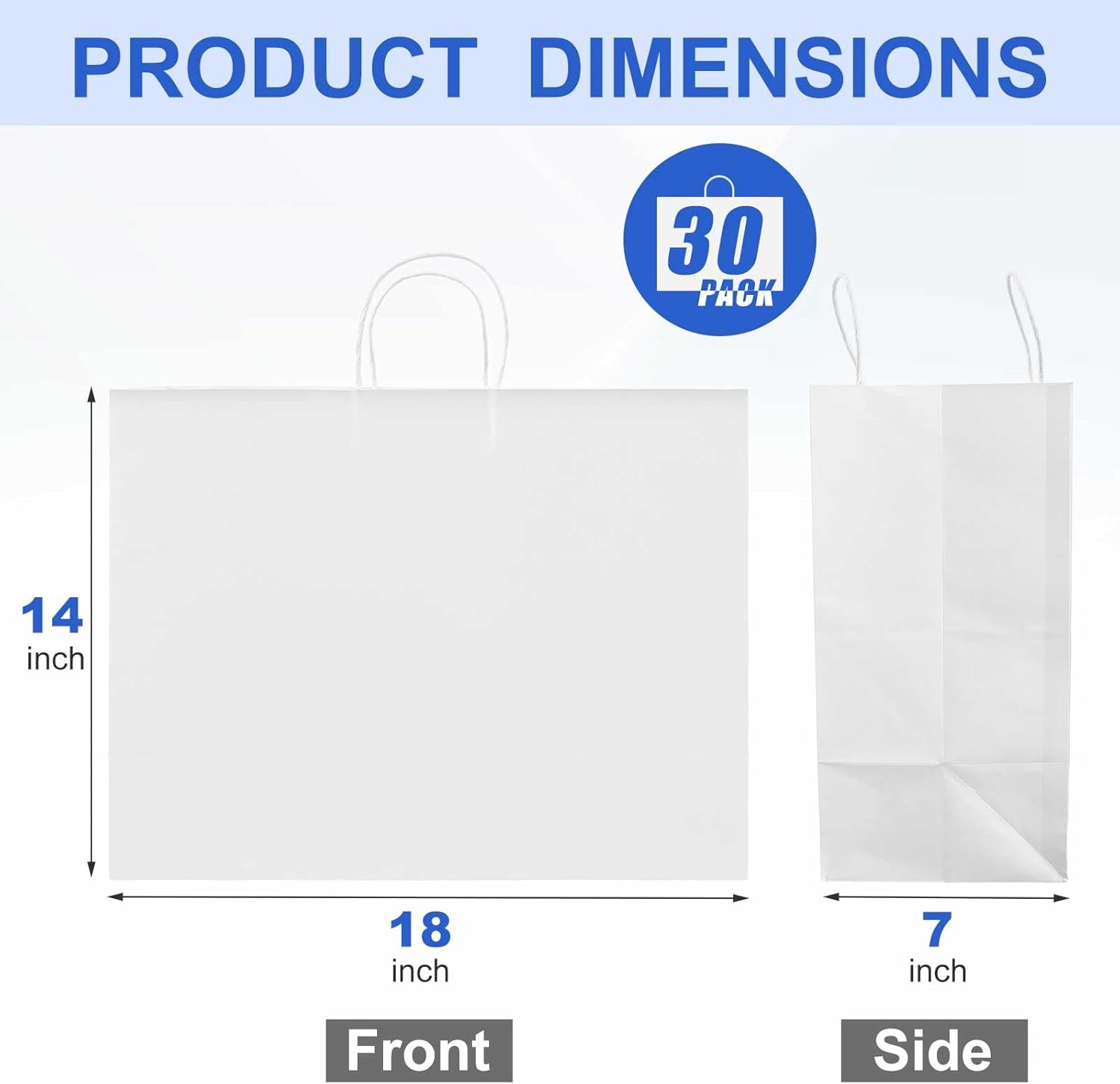 Maitys 30 Pcs 18x14x7 Inch Large Paper Gift Bags with Handle Bulk Paper Bags for Business, Merchandise, Gifts, Shopping, Retail Stores, Birthday Party for Multiple Uses(White) - Image 2