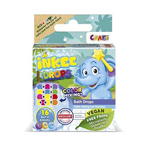 INKEE Bath Drops - 16 Badetabletten zum Farben Lernen, Badefarben für Kinder Badewanne - Badekugeln Kinder in Magenta, Gelb und Blau, 1 Stück (1er Pack)