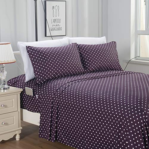 Elegant Comfort Delilah Polkadot 6-Piece Set, Fade & Wrinkle Resistant, 1500 Premium Hotel Quality Microfiber Deep Pocket Fitted Sheet Featuring Smart Pockets, Polkadot Sheet Set, Full, Purple