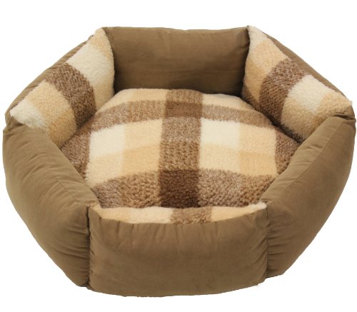 Mool Tartan hexagonal Cushioned Dog Bed, Width: 47 cm (19 inches), Light Brown