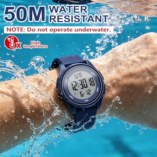 Image of Juboos Digital Watch Men Women 50M Waterproof Sports Military | Large Face Wirstwatch with Stopwatch, Alarm, LED Backlight, 12 /24H, Date, Week, Hourly Chime