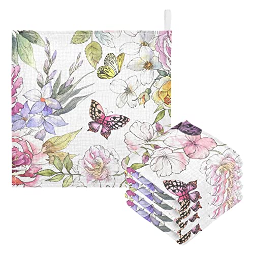 Bolaz Baby Gauze Towels for Kids Soft Handkerchief Newborn 100% Cotton Pink Rose Flower Butterfly Green Leaves Absorbent 12x12 Inch 3 Pack