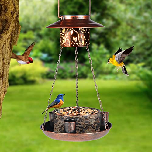 Tepaken Solar Bird Feeder for Outdoor Hanging with Water Cup ...