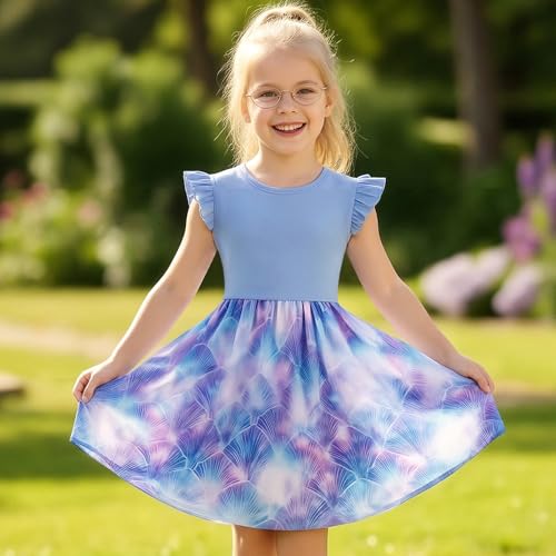 Image of Toddler Little Girls Casual Dresses Short Sleeve Crew Neck Graphic Cartoon Dress for 2-8 Years