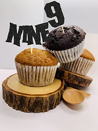 Sumerk 24Pcs 9Th Birthday Cupcake Toppers Black Glitter Happy 9Th Cake Decorations For 9Th Birthday Wedding Anniversary Party Decoration Supplies #TOP5