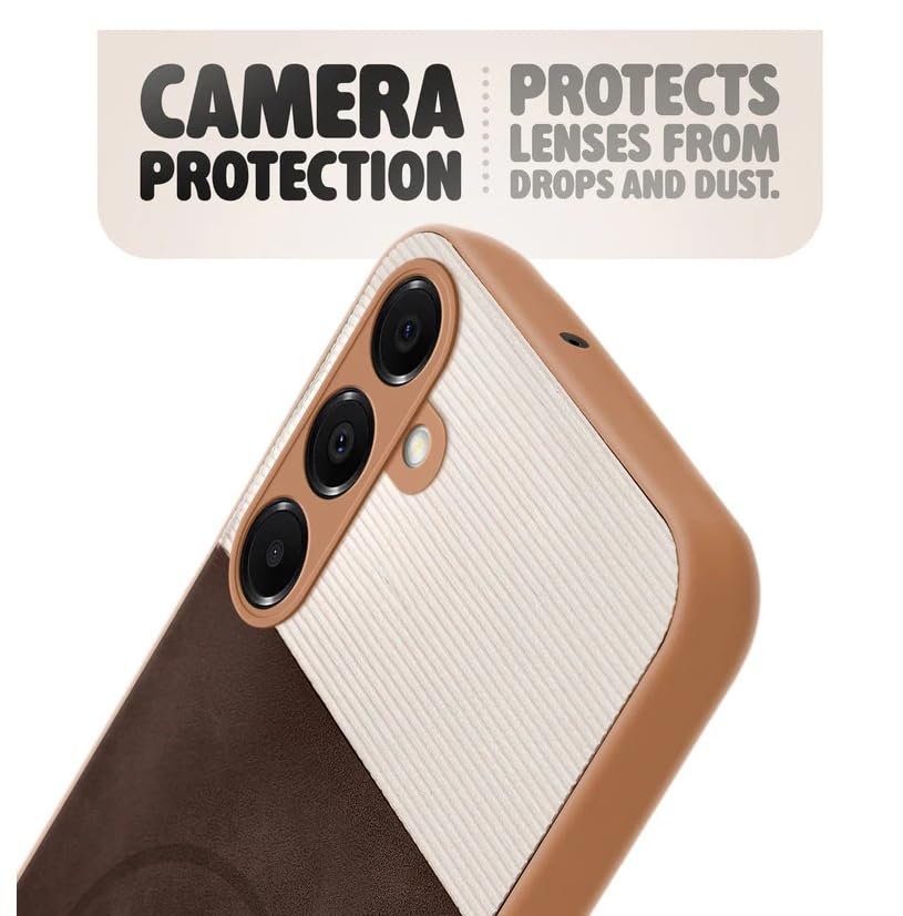 Image of Bintage CASE Mac Safe Design Hard Light Weight Back Case | Soft Border Camera Protect | Dual PU Leather Finish Back Cover Compatible for Samsung Galaxy A16 5G - White & Cherry Brown