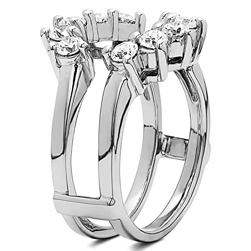 Twobirch Sterling Silver Round Sunburst Halo Ring Guard With Cubic Zirconia (1 Ct.) (Sterling-Silver, 7) #TOP1