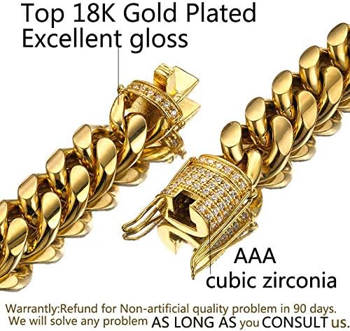 Jxlepe Mens Miami Cuban Link Chain 18K Gold 15mm Stainless Steel Curb Necklace with cz Diamond Chain Choker - Image 7