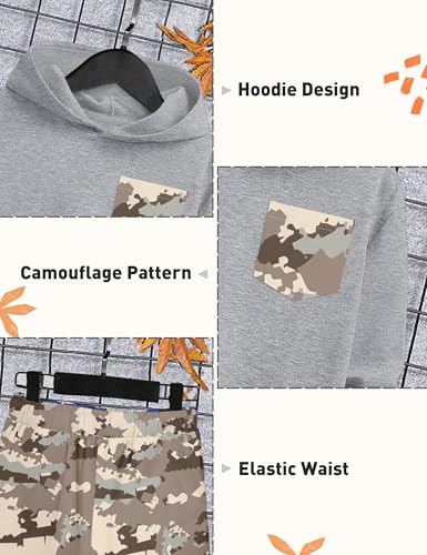 Image of KANGKANG Boys Clothes Two Piece Long Sleeve Hooded Sweatshirt Top Camouflage Sweatpants Fall Outfits Winter Clothes Set 6-16Y