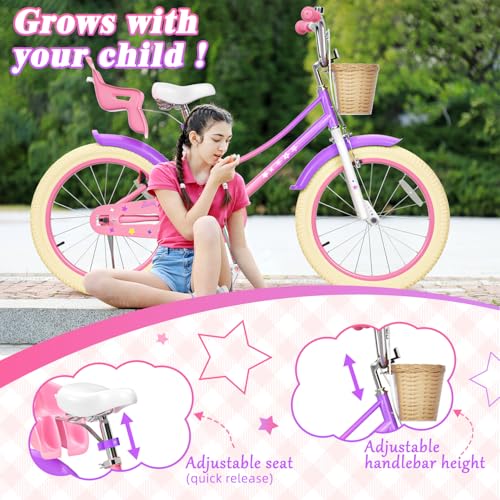 Image of Glaf Girls Bike Bicycle for 2-12 Years Old 12 14 16 20 inch Kids Toddler Bike with Training Wheels and Basket,Doll Seat, Kids Bike Bicycle for Gift