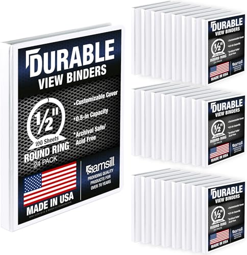 Samsill 0.5 Inch Round Ring Clear View Binder, White, 24 Pack