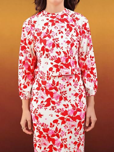 Image of PURVAJA Women's Puff Sleeve Midi Printed Co-Ords