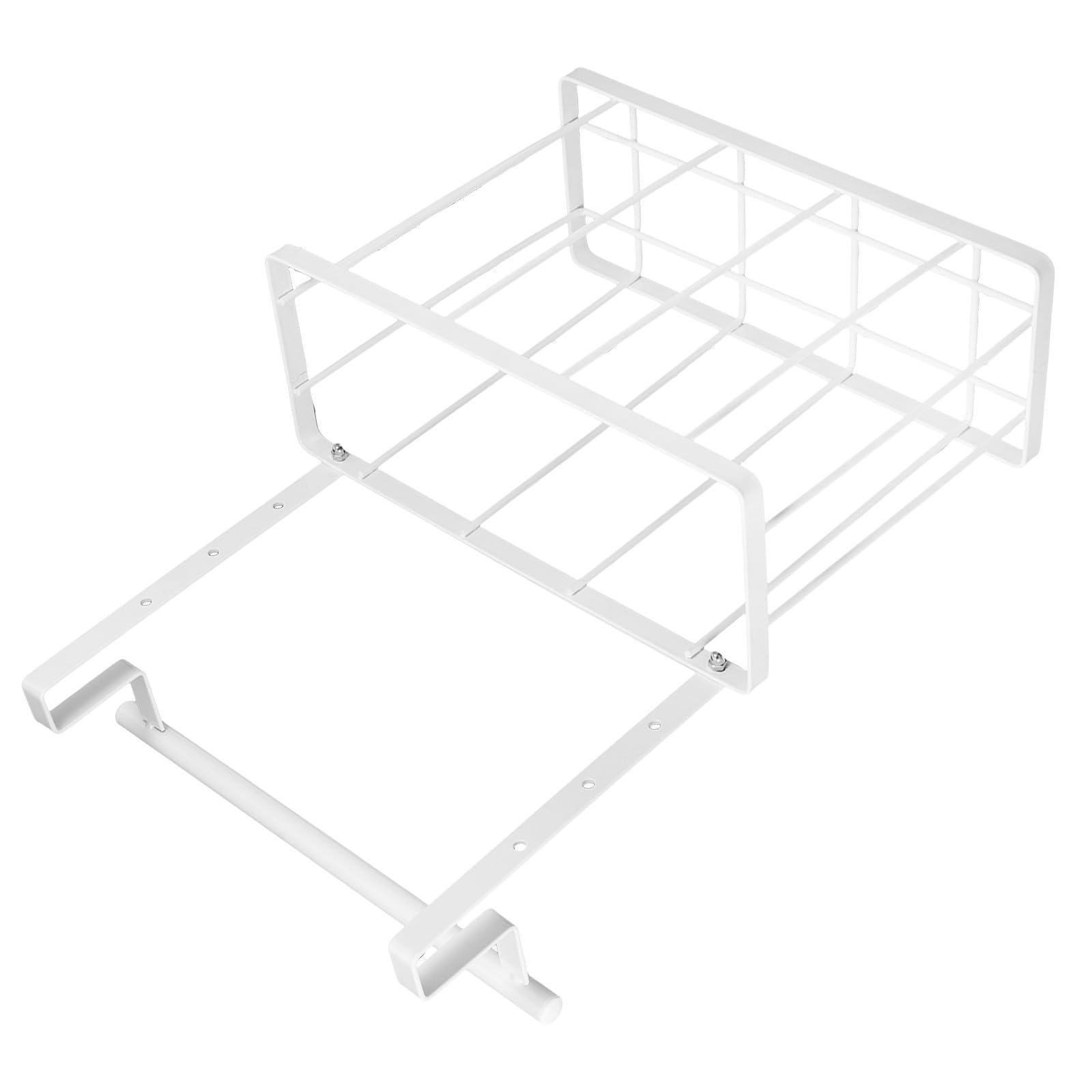 Hängekorb Multifunktionaler Aufbewahrungskorb aus Edelstahl für Schranktür mit Handtuchhalter Platzsparender Küchen und Badezimmer Organizer Weiß für Spüle und Schneidebrett