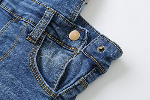 KIDSCOOL SPACE Baby Boy Girl Jean Overalls,Toddler Slim Cute Denim Dungaree,Blue,6-9 Months - Thumbnail 4