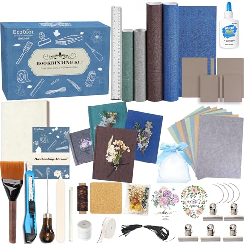 Ecoofor Bookbinding Kit for Beginners 167 PCS 4 Pack Book Making Kit with A5 Paper Book Cloth Awl & Tools Pressed Flowers & Heat Transfer Film Gift-Ready Box with Video Tutorials