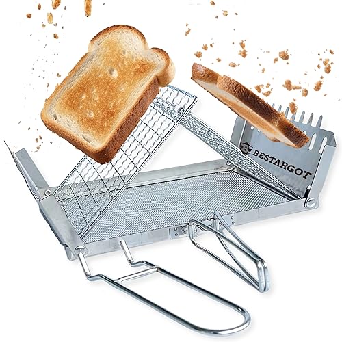 Faltbarer Camping Toaster Für Gaskocher - 4 Scheiben Edelstahl Outdoor Toaster