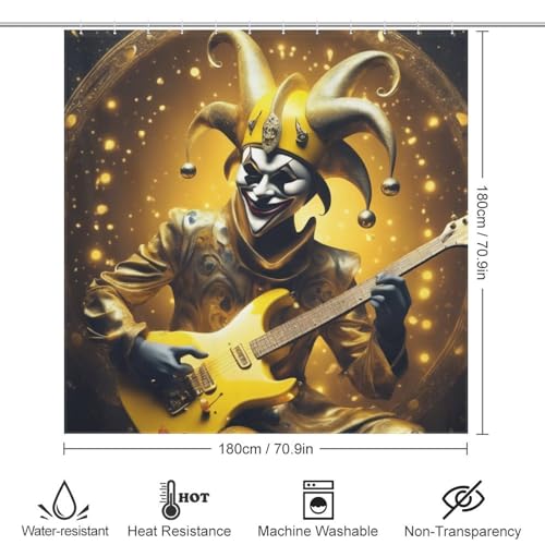 Rideau de douche clown guitare en polyester imperméable 183x183cm - 4