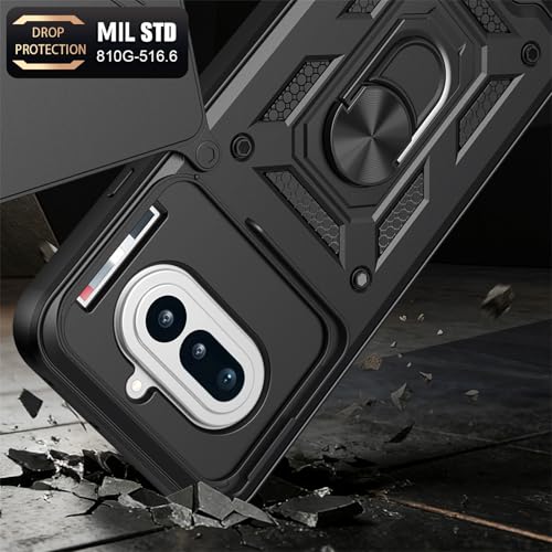 Image of Shockproof Back Case Cover for Nothing Phone 4A 5G, Shockproof Nothing Phone 4A Back Cover, Ring Case with Kickstand and Camera Protection Shutter - Black