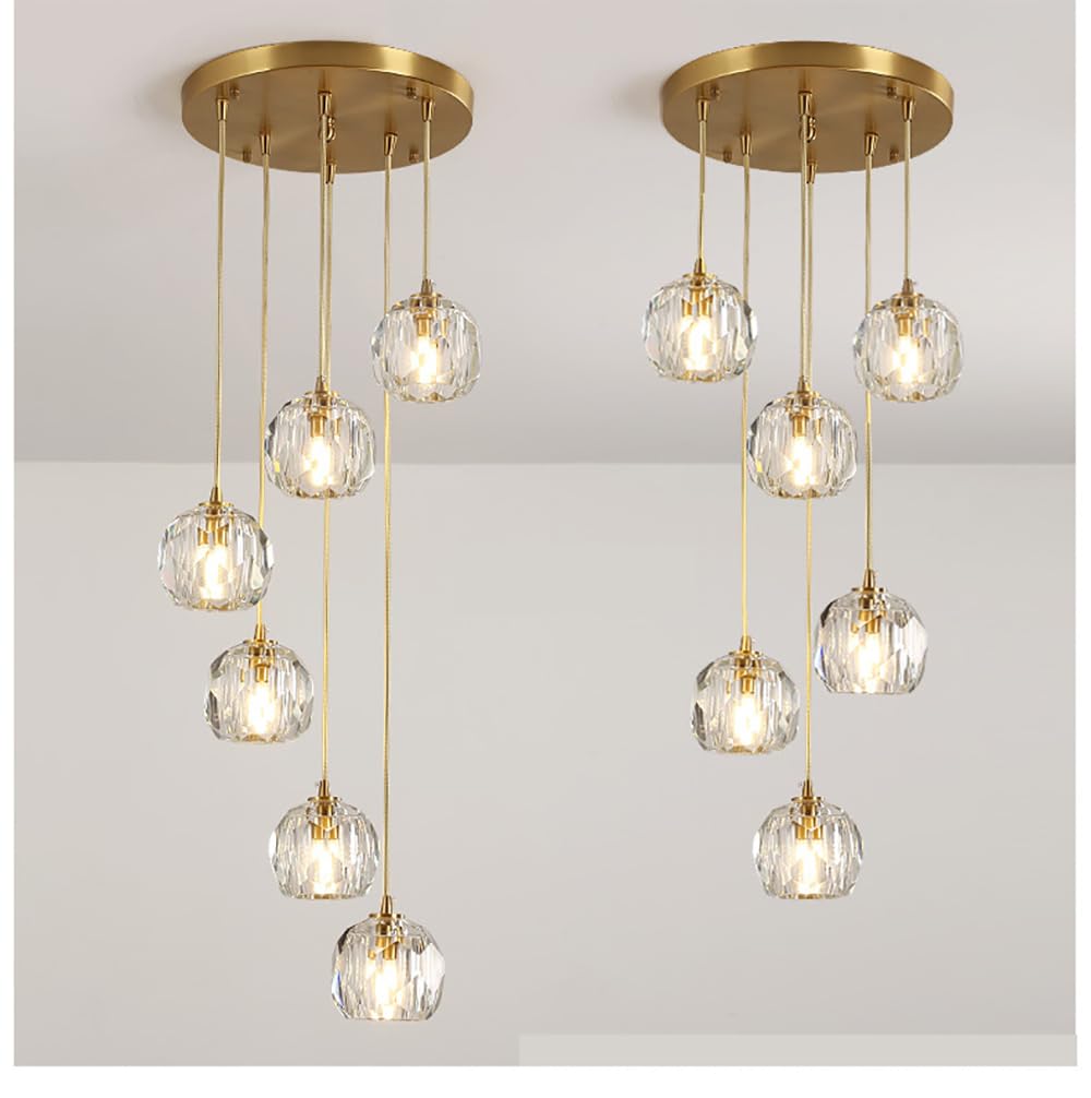 Long lustre de luxe pour salon salle à manger avec boule de verre LED moderne