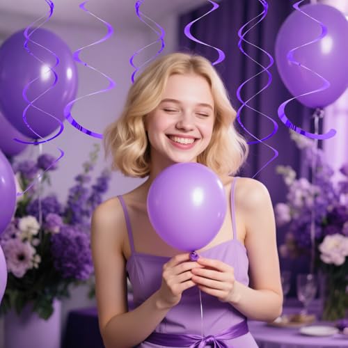 Image of Party Swirl Decorations Hot Pink Shinny Foil Hanging Swirl Decorations Plastic Streamer for Ceiling Plastic Streamer for Party Decorations Metallic Hanging Swirl Pack of 30 (Light Purple)