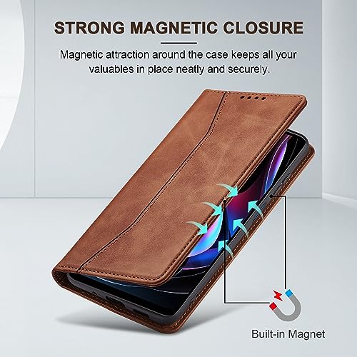 Image of Jasonyu Flip Wallet Case for Motorola Edge 5G UW /Moto Edge (2021),Leather Magnetic Folio Cover with Card Holder,Kickstand - TPU Shockproof Durable Protective Phone Case,Brown