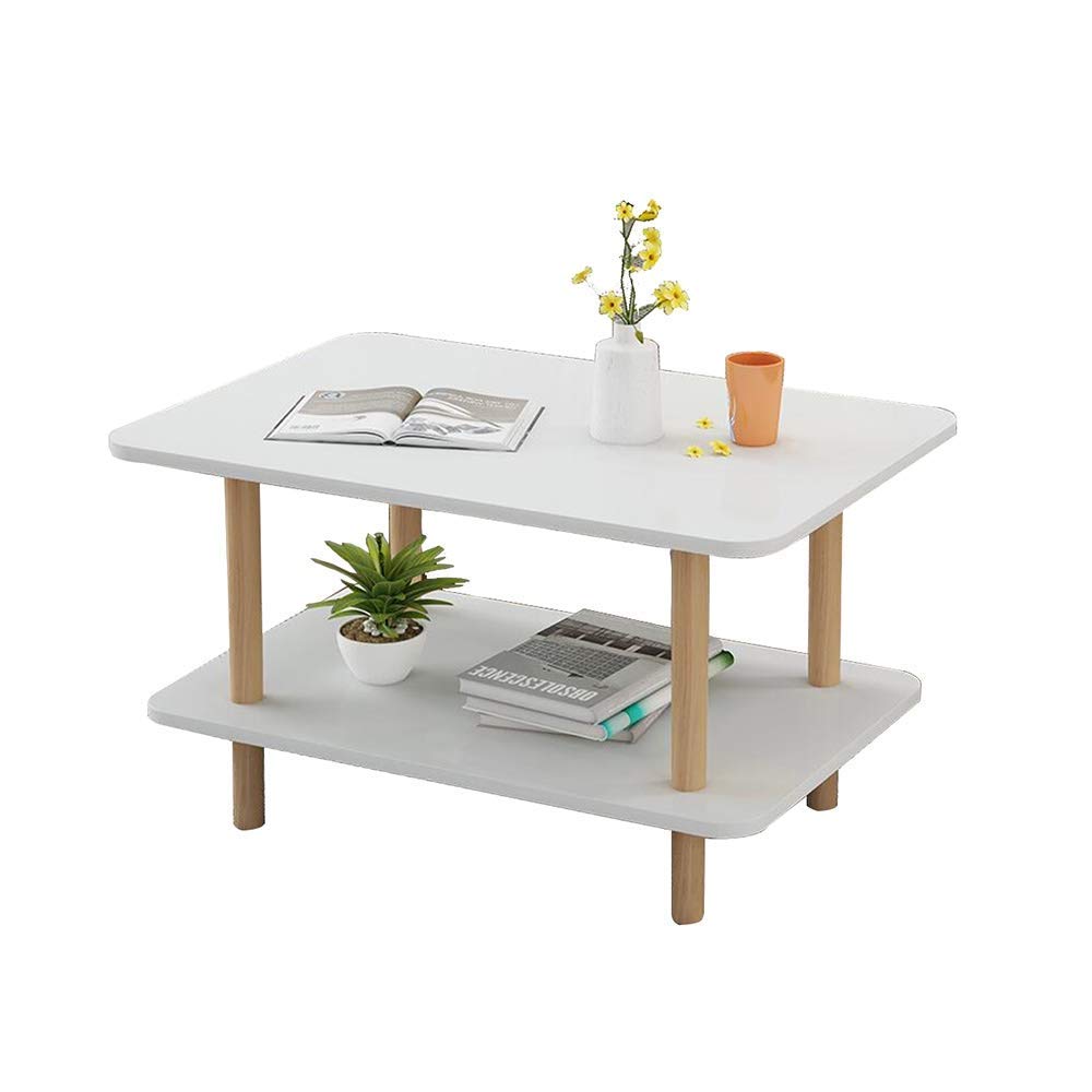 Nightstand Wood Legs Simple Double Layer Storage Side Square Table Easy Assembly，Living Room Entryway, B-T, 59x39x52.5cm