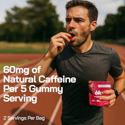 Image of ōku Energy Chews - Energy Gummies w /Natural Caffeine from Green Tea | Yerba Mate, Coconut Water for Hydration, 4g Fiber Gummy, Non-GMO | Running, Cycling, On-the-Go Snacks, Strawberry (12-Pack)