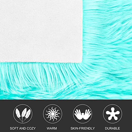Yj.gwl Luxury Faux Sheepskin Fur Area Rug Soft Fluffy Rugs, Shag Plush Carpet Faux Fur Rug For Bedroom Floor Sofa Living Room, 2 X 3 Feet Rectangle Blue #TOP3
