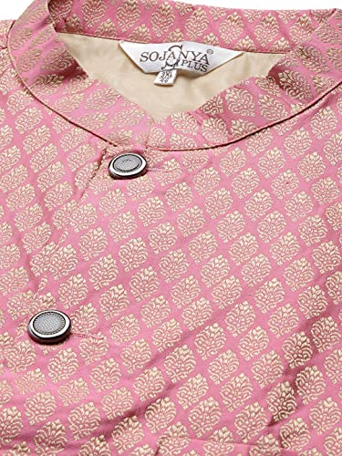 Image of sojanya Men's Silk Blend Regular Fit (Since 1958) Dark Embroidered Kurta & Self Design Nehru Jacket With Churidar Set