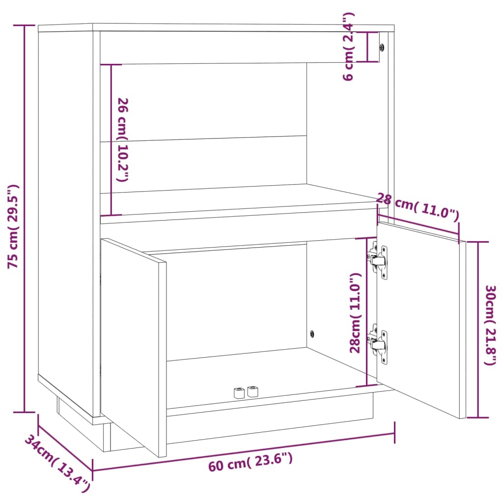 Aparador Blanco de Madera Maciza de Pino, Diseño Moderno, Cajonera Blanca, Mueble Bajo Cocina, Aparadores para Salón, para Cocina, Sala de Estar, Dormitorio, Estudio, etc, 60 x 34 x 75 cm