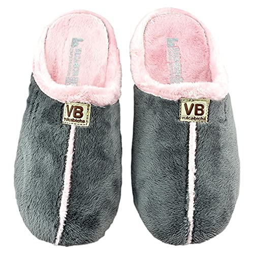 VULCA-BICHA S.L. - Zapatilla DE CASA Muy CÓMODA, con Plantilla Acolchada Extraible Y Tejido Suave Y CÁLIDO.594906 Sintético Mujer Color: Gris-Rosa Talla: 37
