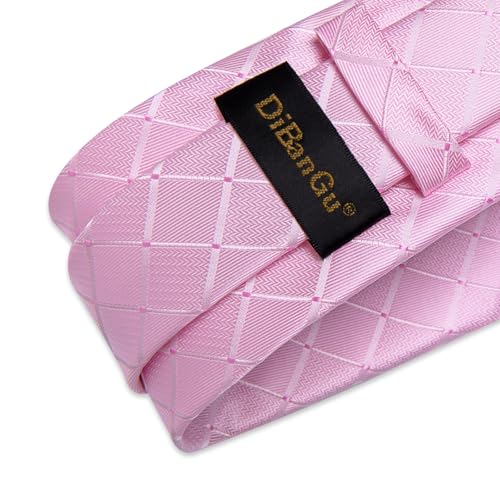 Image of DiBanGu Mens Silk Plaid Tie and Pocket Square Set | Elegant Silk Formal Tie Set, Woven Check Necktie and Cufflinks Tie Clip Set, Perfect for Wedding Party, Comes in Gift Box