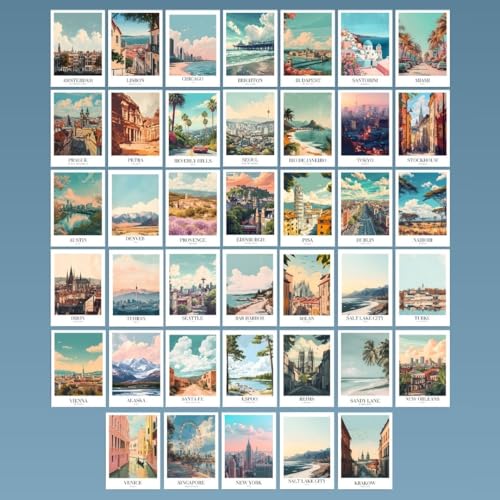 Image of auraposter Vintage Travel Wall Collage Kit (Set of 40) - 4 x 6 Inches Posters for Wall Decoration - Wall Art for Bedroom, Living Room, Office, Dorm Room | Glue Dots Included