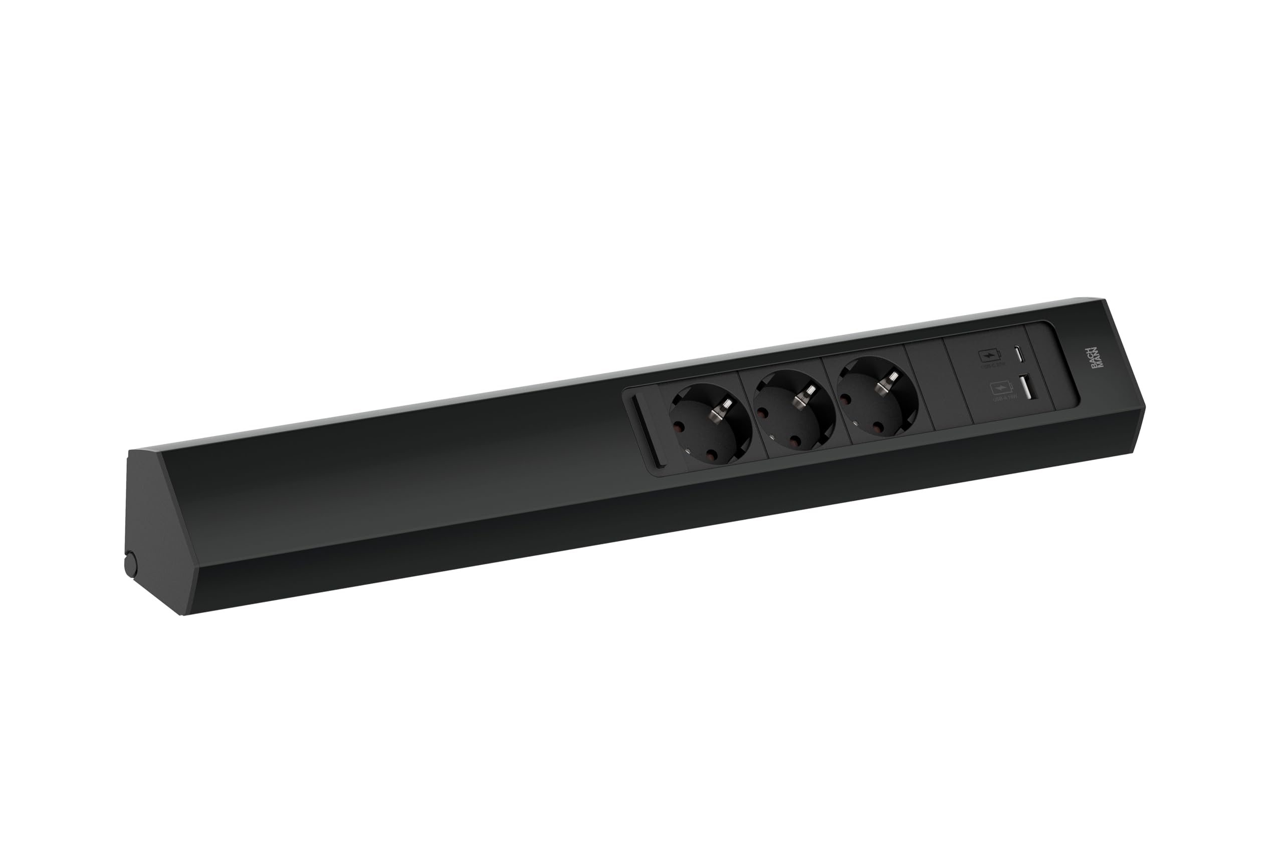 BACHMANN Ciabatta elettrica Casia 2 3 prese con cavo USB A e USB C 2 m, presa multipla per montaggio a parete e ad angolo in cucina e ufficio, colore nero 932.106 (con copertura regolabile e