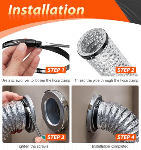 Jeboler Schwarz Schlauchschellen 194-216mm, 4 Stk Sschlauchschellen Pool Edelstahl, Große Schlauchklemme Rohrschelle Sortiment Schlauchbinder für Lüftungsrohr, Poolschlauch, Abluftschlauch