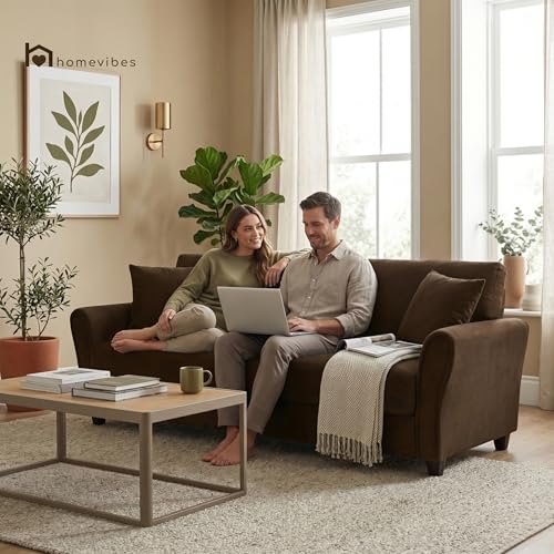 Image of 3 Seater lceola Premium Fabric Sofa |Stylish and Comfortable Living Room Furniture| Heavy Quality Sofa and Builtin| Throne of Comfort (Dark Brown, 3 Seater)